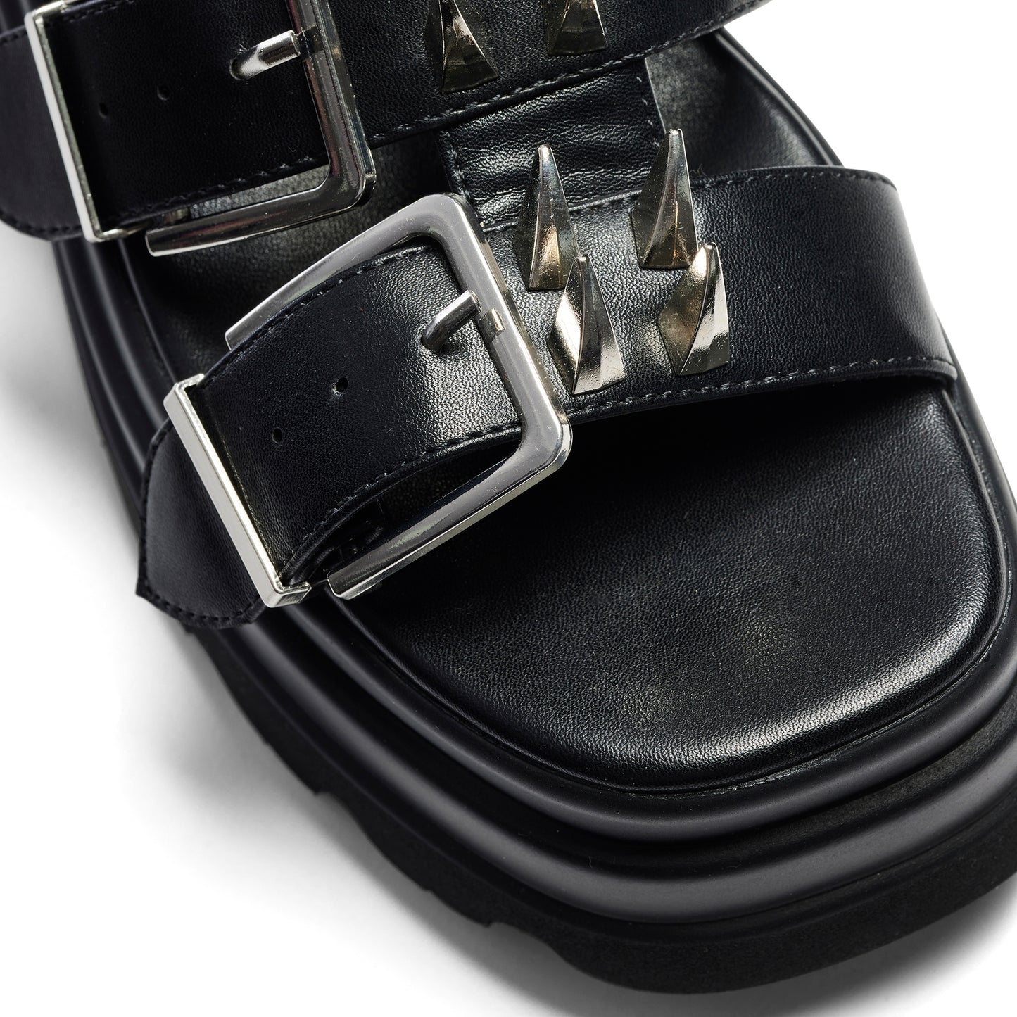 The Mage Resistor Spiked Black Sandals - Black - Koi Footwear - Front Detail