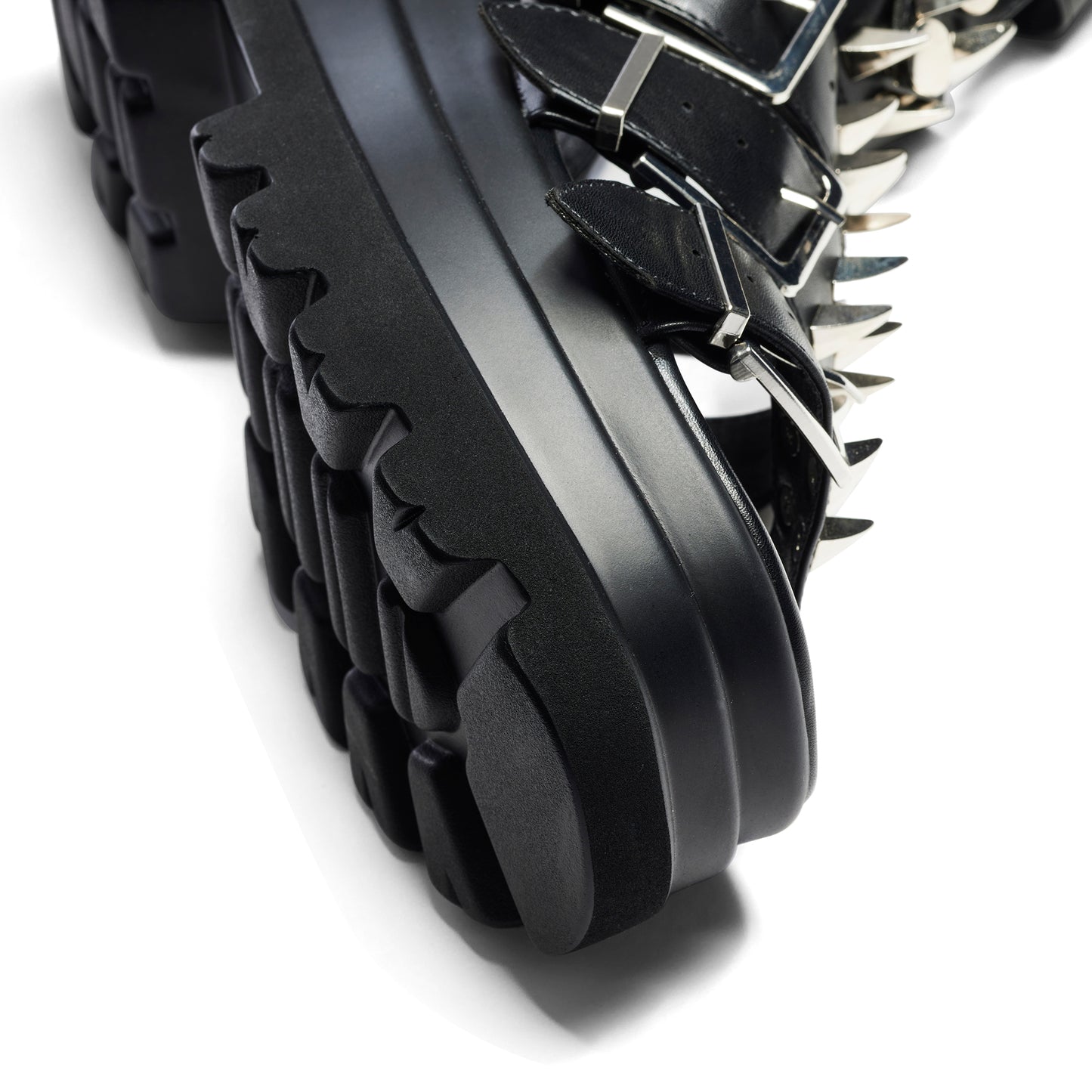 The Mage Resistor Spiked Black Sandals - Black - Koi Footwear - Sole Detail