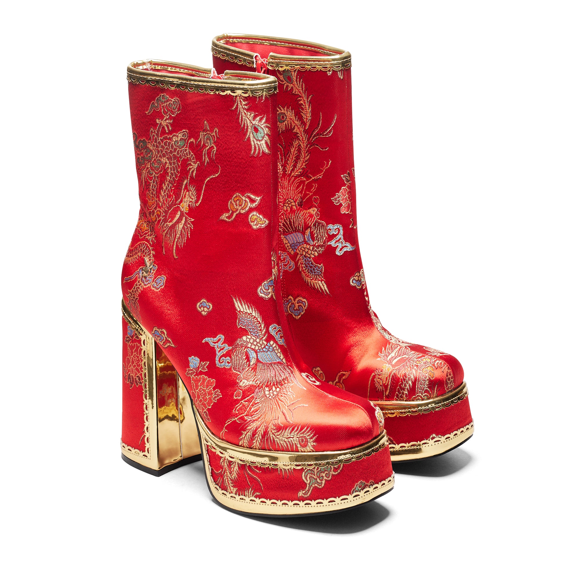 The Ornate Soul Playboy Red Heeled Boots - Ankle Boots - KOI Footwear - Red - Three-Quarter View