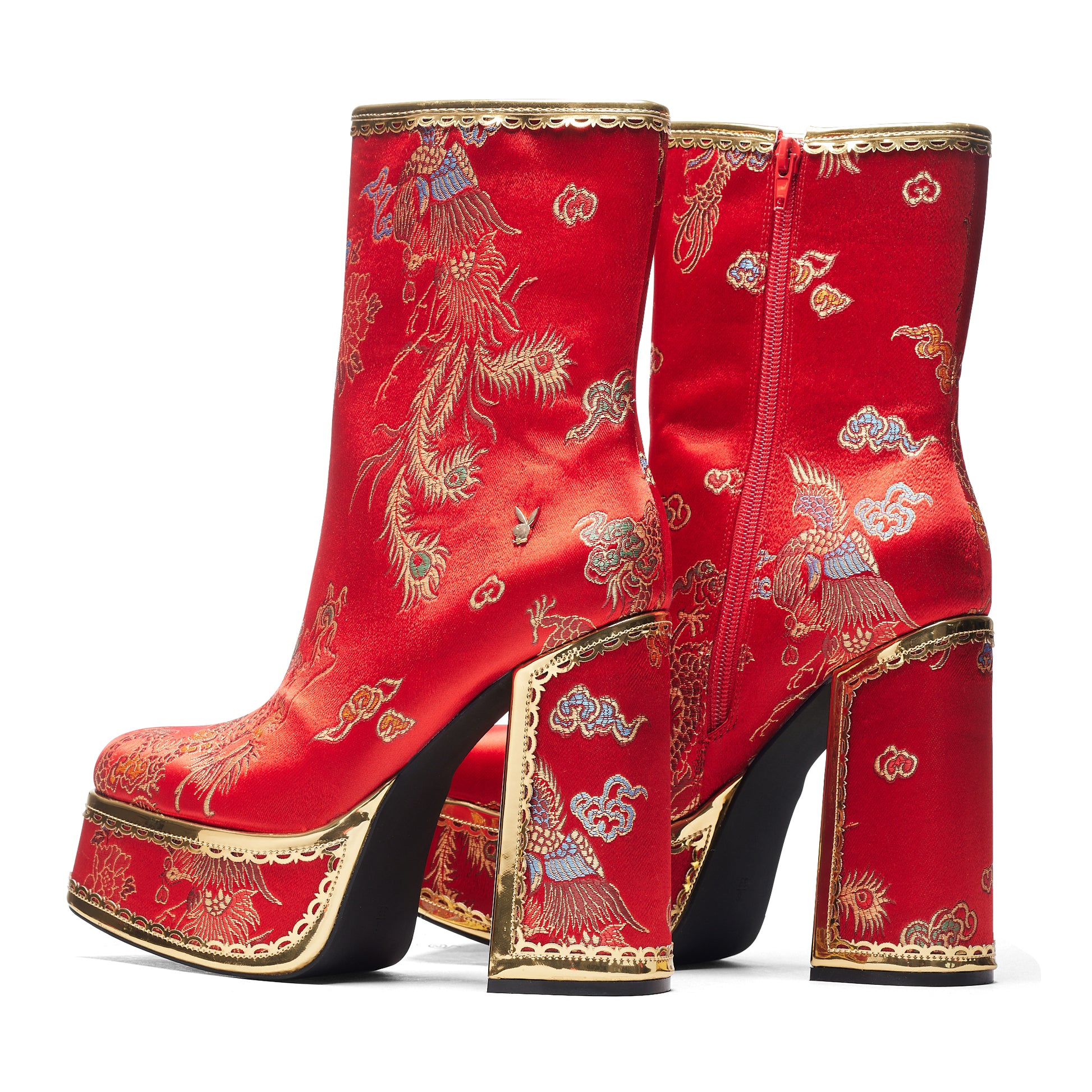 The Ornate Soul Playboy Red Heeled Boots - Ankle Boots - KOI Footwear - Red - Back View