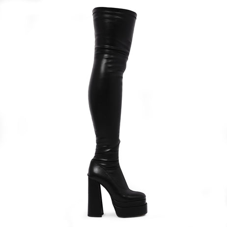 The Redemption Black Stretch Thigh High Boots - Long Boots - KOI Footwear - Black - Main View