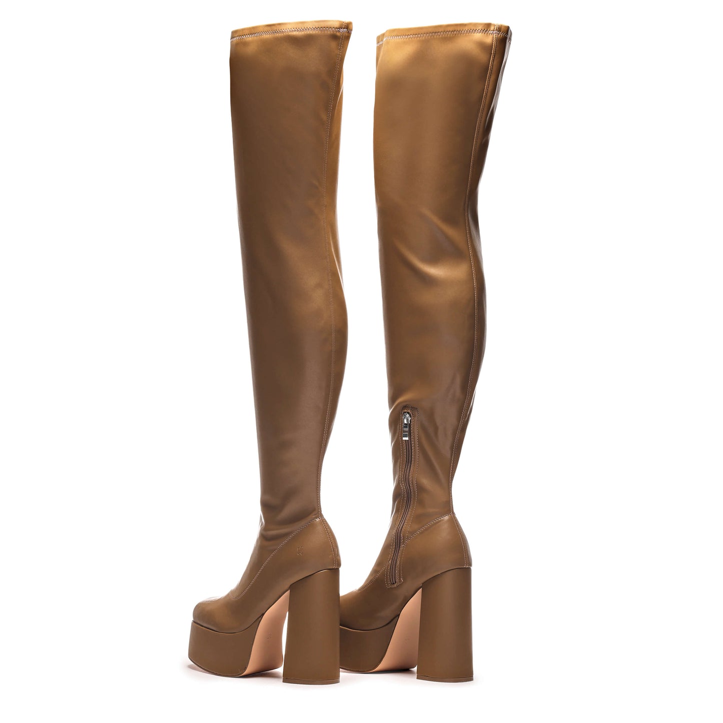 The Redemption Stretch Thigh High Boots - Khaki - Long Boots - KOI Footwear - Khaki - Back View