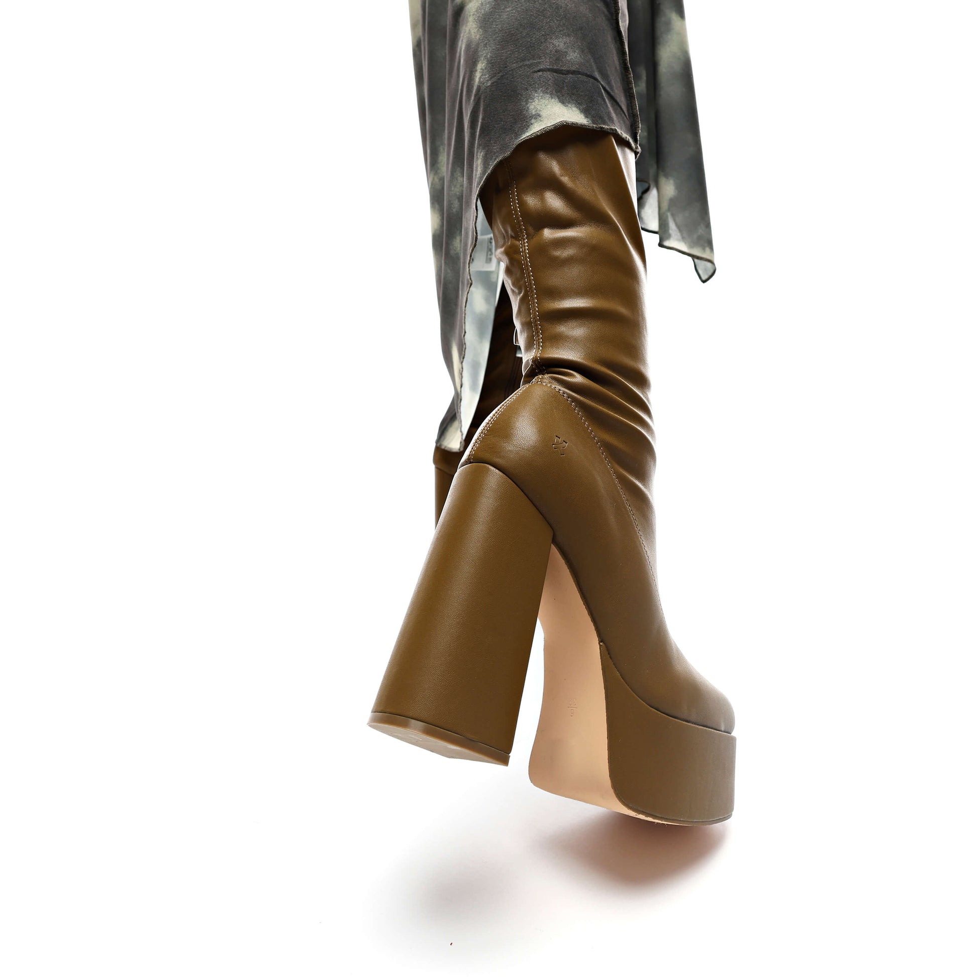 The Redemption Stretch Thigh High Boots - Khaki - Long Boots - KOI Footwear - Khaki - Model Side View