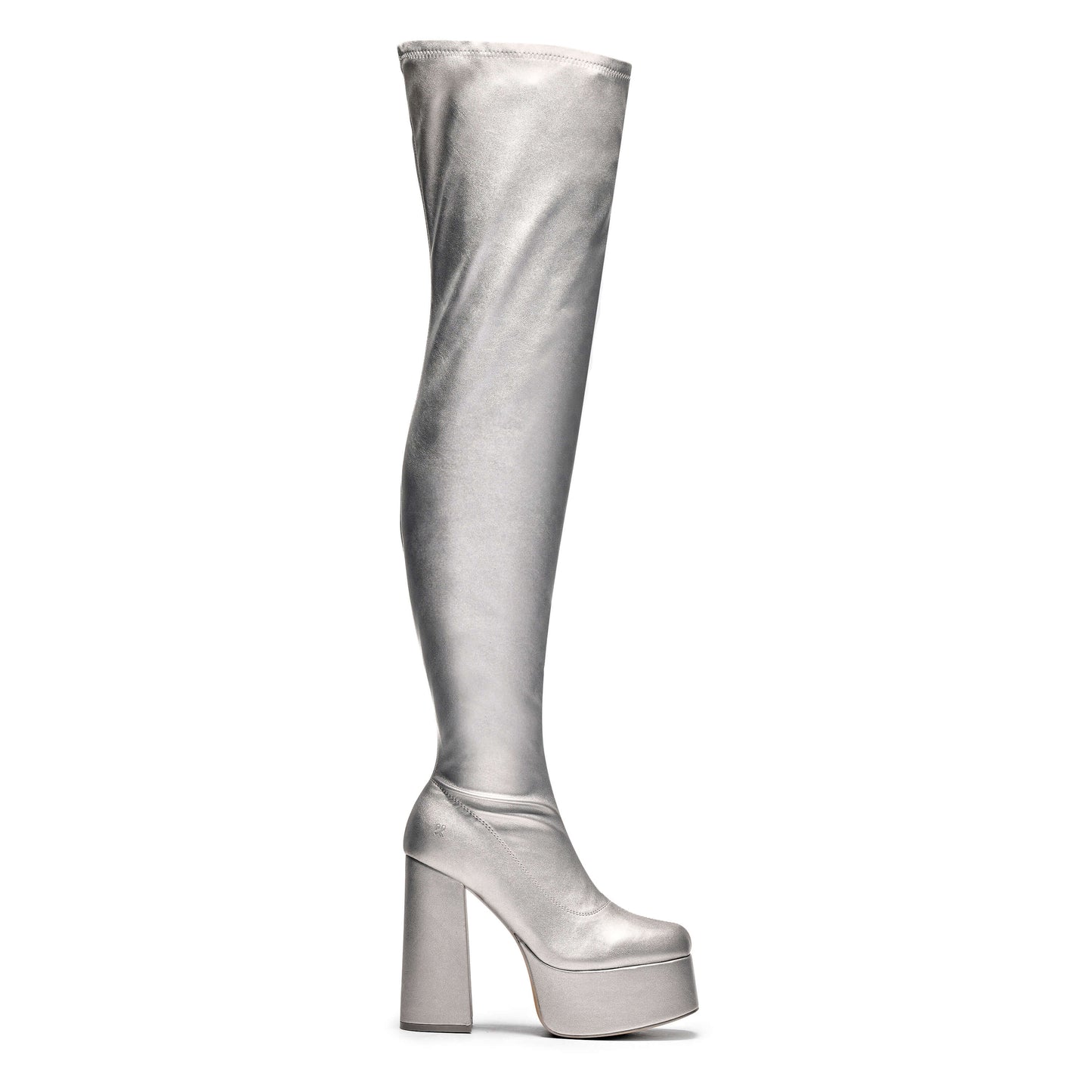 The Redemption Plus Size Thigh High Boots - Silver - Long Boots - KOI Footwear - Silver - Side View