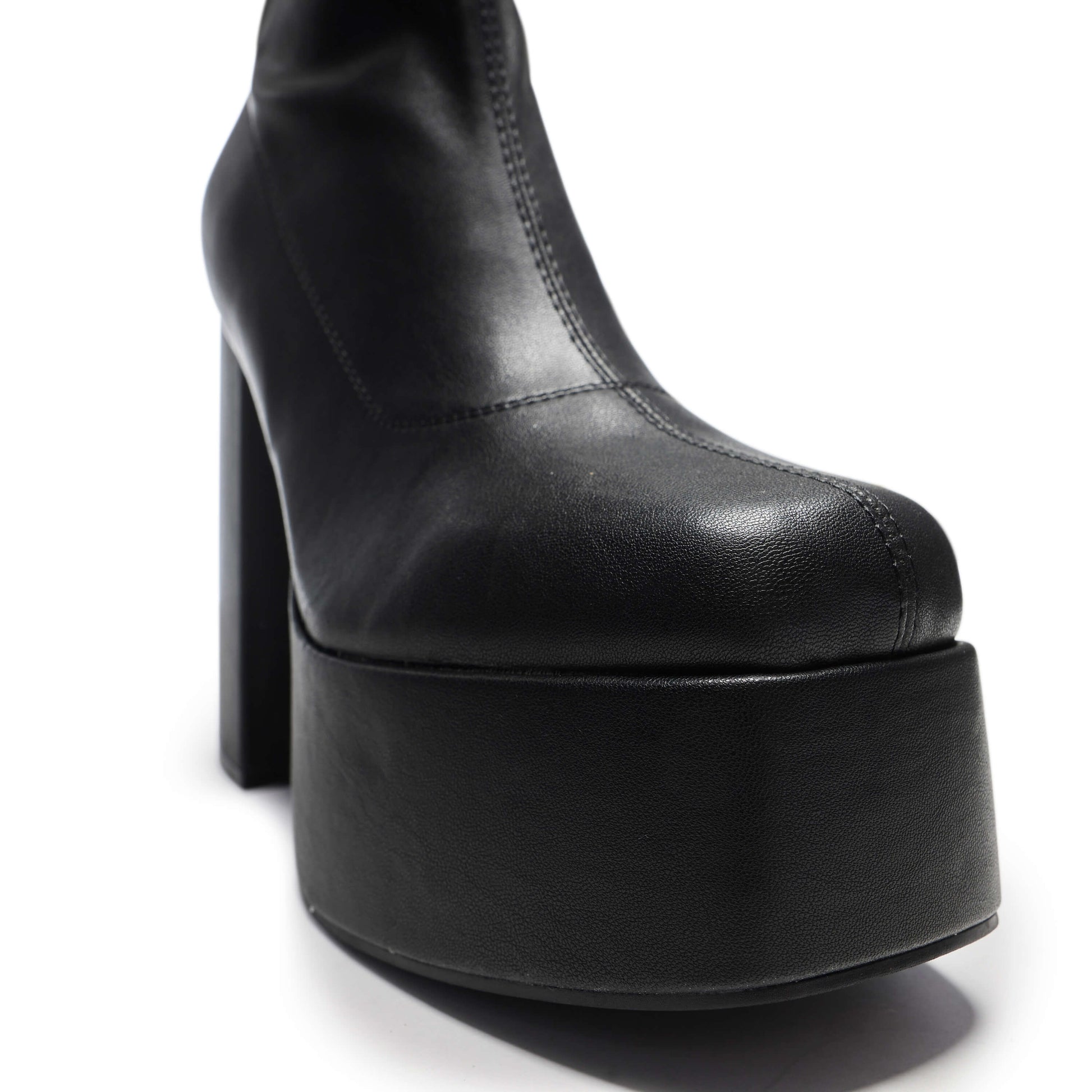 The Redemption Stretch Thigh High Boots - Long Boots - KOI Footwear - Black - Platform Detail