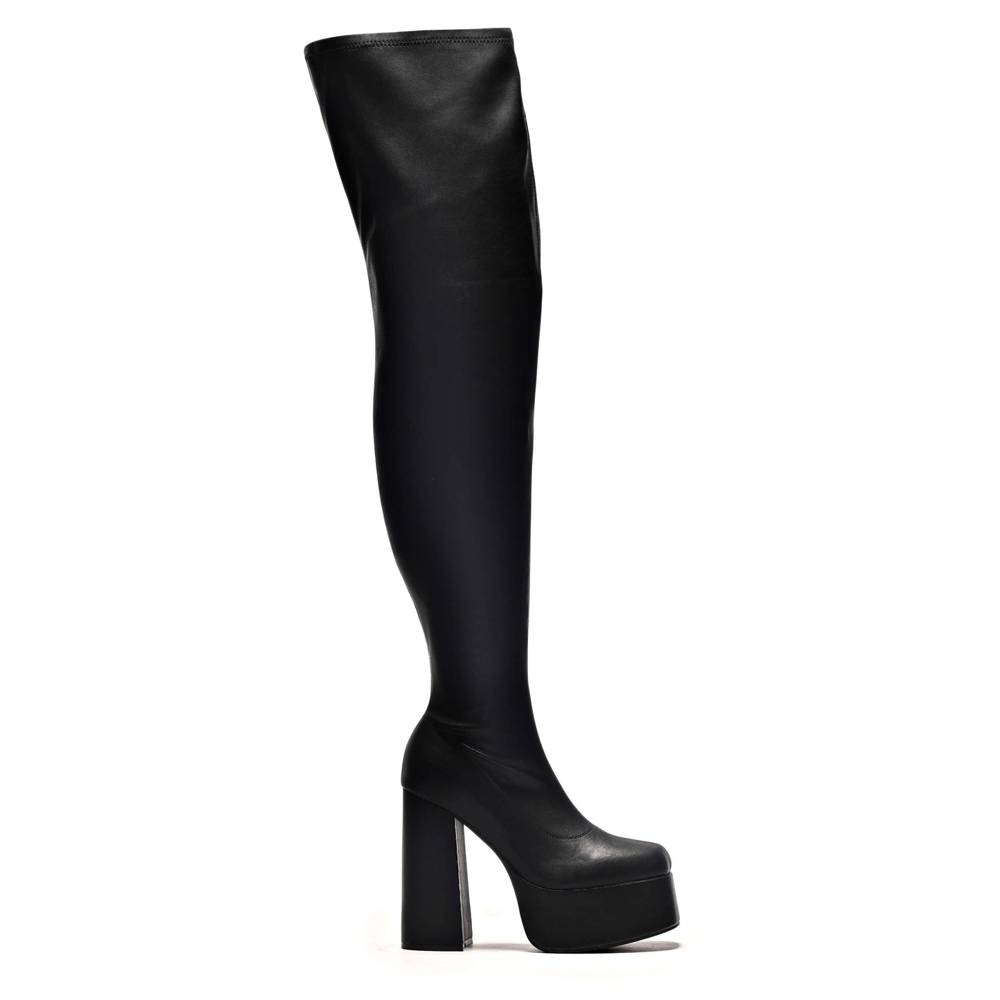 The Redemption Stretch Thigh High Boots - Long Boots - KOI Footwear - Black - Side View