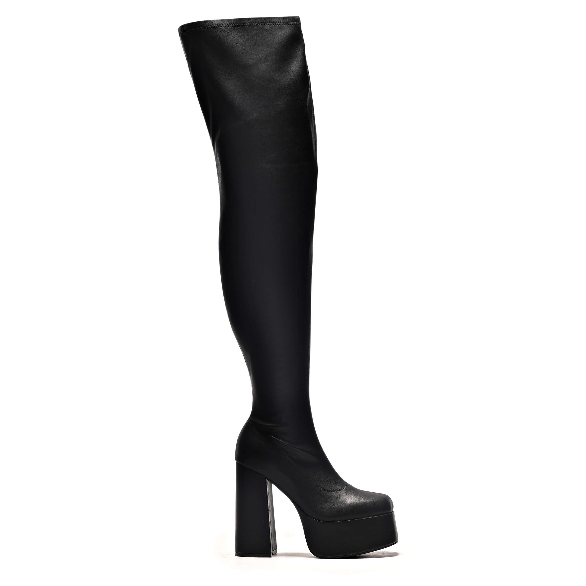 The Redemption Plus Size Thigh High Boots - Long Boots - KOI Footwear - Black - Side View