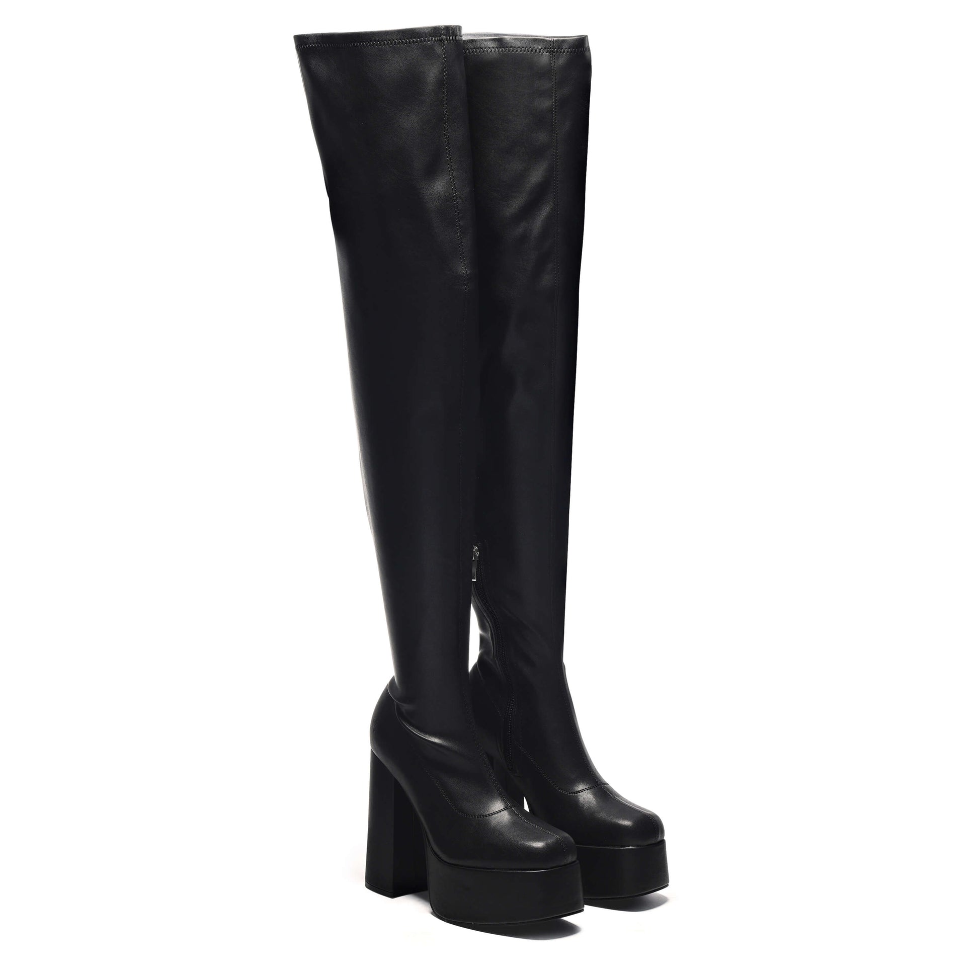 The Redemption Plus Size Thigh High Boots - Long Boots - KOI Footwear - Black - Three-Quarter View