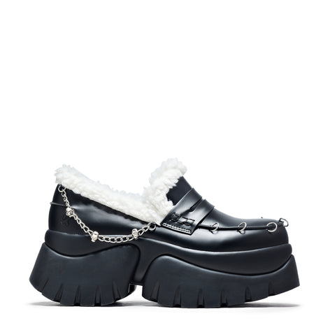 The Visitors Faux Fur Chunky Loafers - Black - Shoes - KOI Footwear - Black - Main View