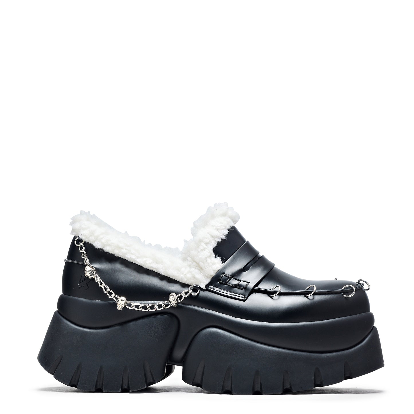 The Visitors Faux Fur Chunky Loafers - Black - Shoes - KOI Footwear - Black - Side View