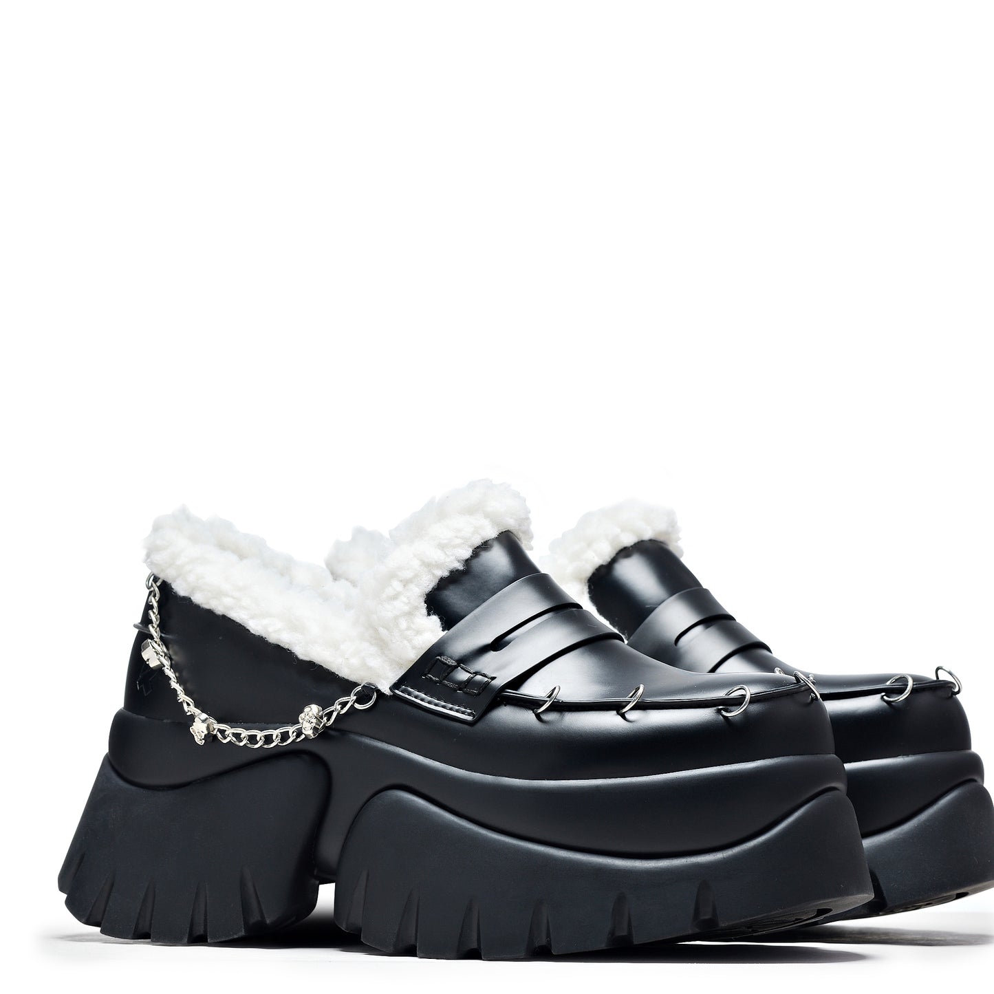 The Visitors Faux Fur Chunky Loafers - Black - Shoes - KOI Footwear - Black - Three-Quarter View