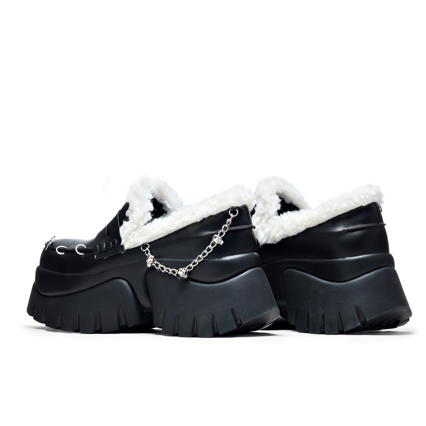 The Visitors Faux Fur Chunky Loafers - Black - Shoes - KOI Footwear - Black - Back View