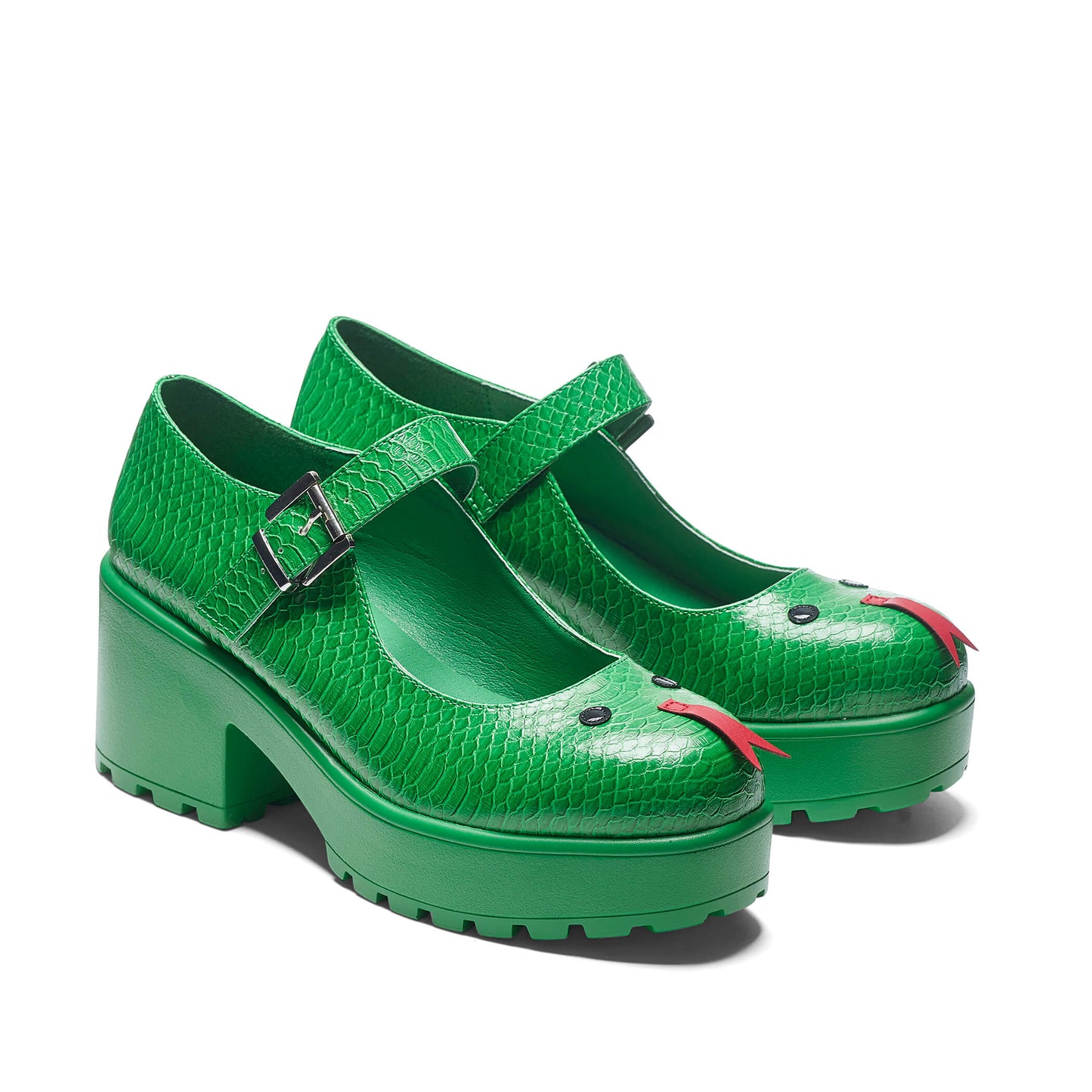 Tira Mary Janes Shoes 'Sassy Snake Edition' - Green - KOI Footwear - Three-Quarter View