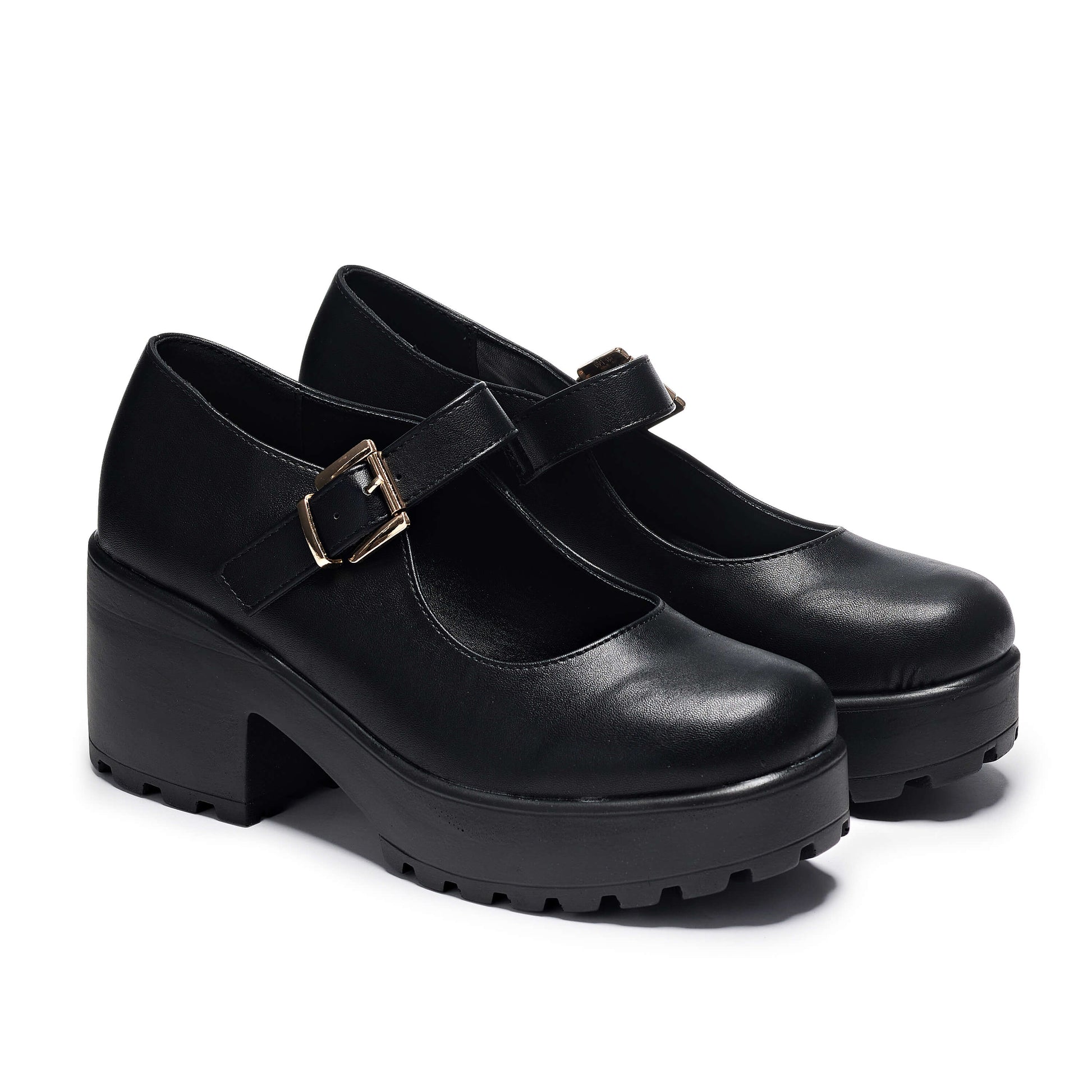 Tira WIDE FIT Mary Jane Shoes 'Faux Leather Edition' - Mary Janes - KOI Footwear - Black - Three-Quarter View