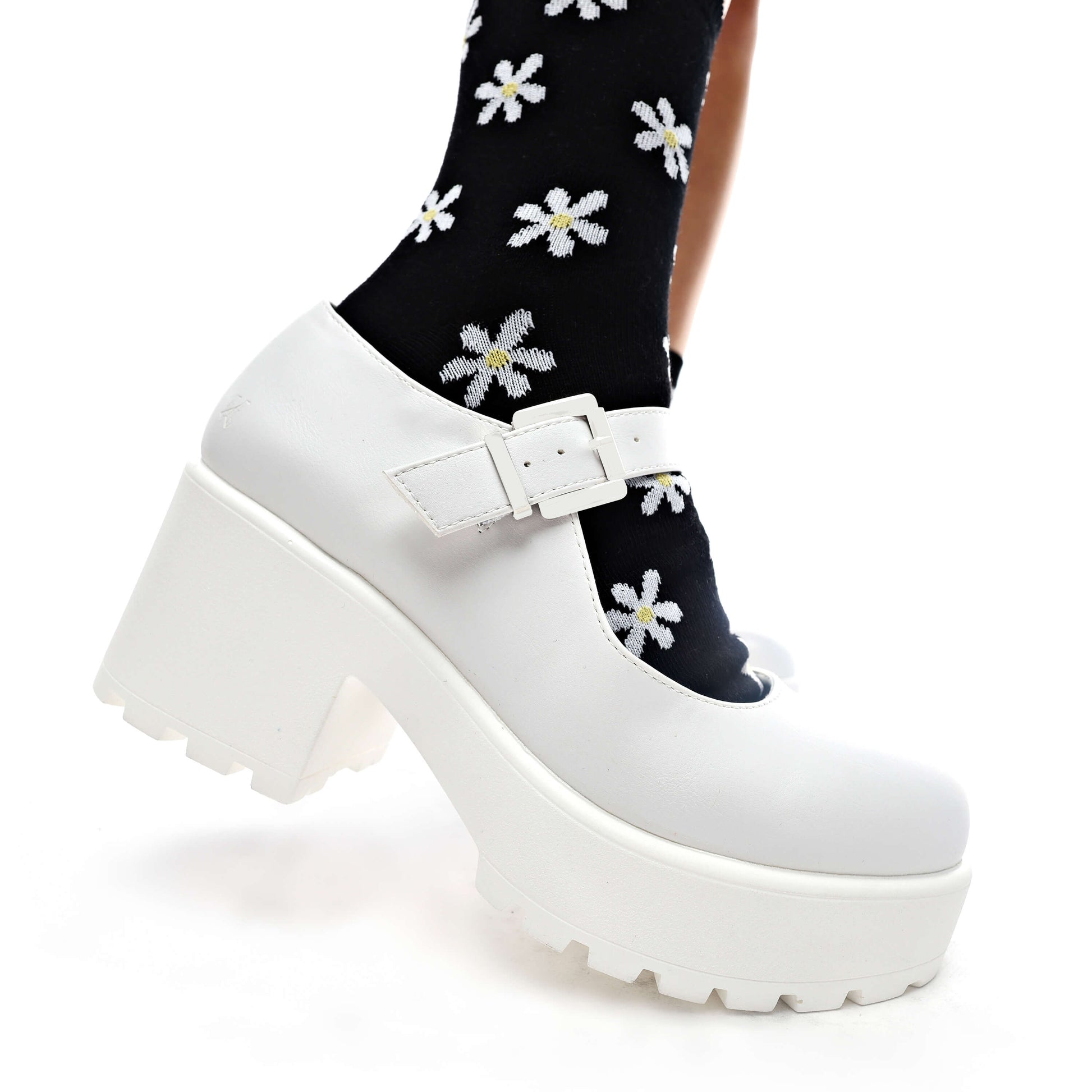 Tira Mary Jane Shoes 'White Washout Edition' - Mary Janes - KOI Footwear - White - Model Side View