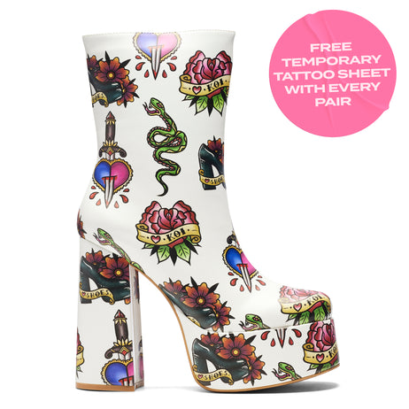 Verdict of a Serpent & Dagger Heeled Boots - White - Koi Footwear - Side View