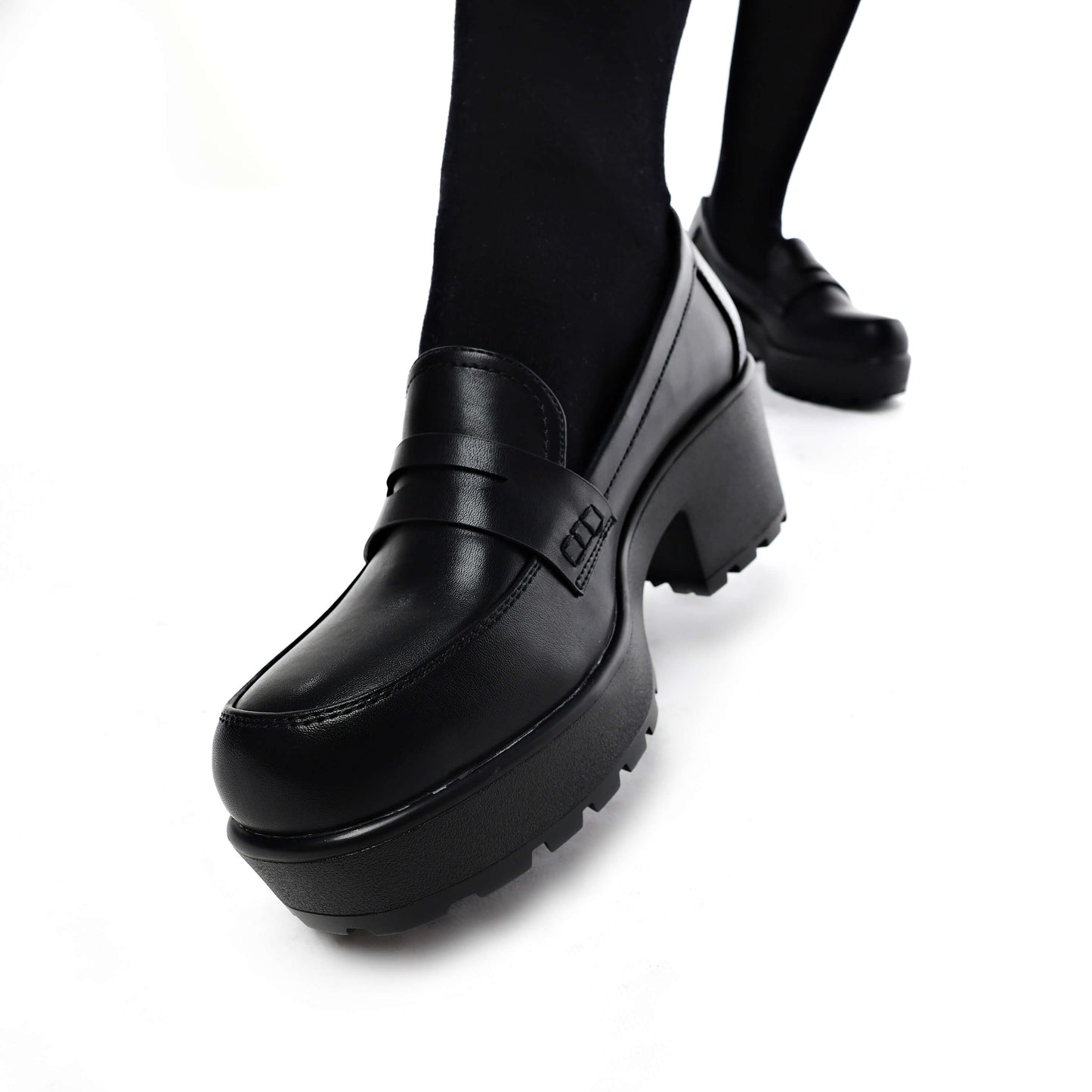 Vigo Classic Chunky Shoes - Shoes - KOI Footwear - Black - Model Side and Front View