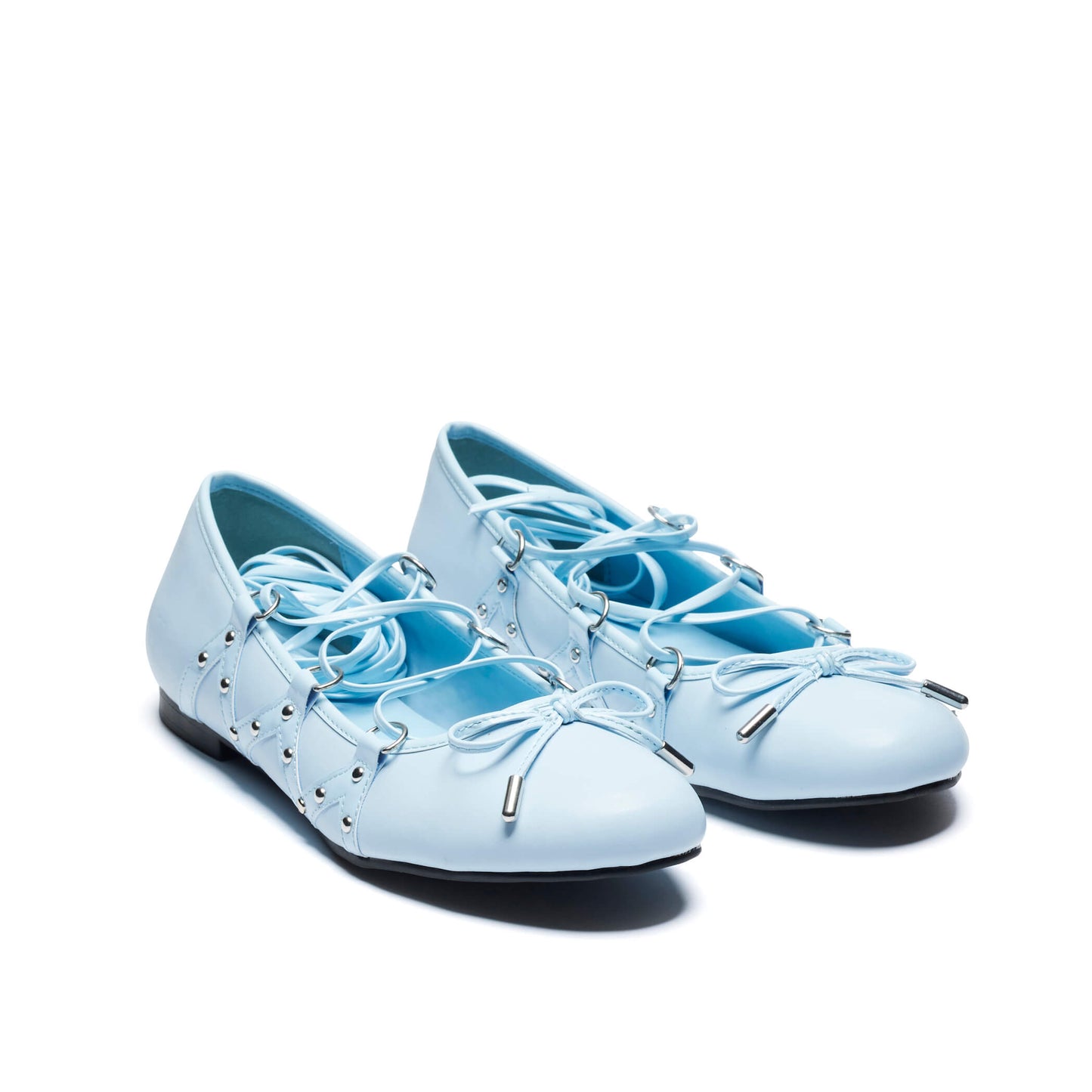 Violetta Lace Up Flat Ballet Shoes - Blue - Koi Footwear - Three-Quarters View
