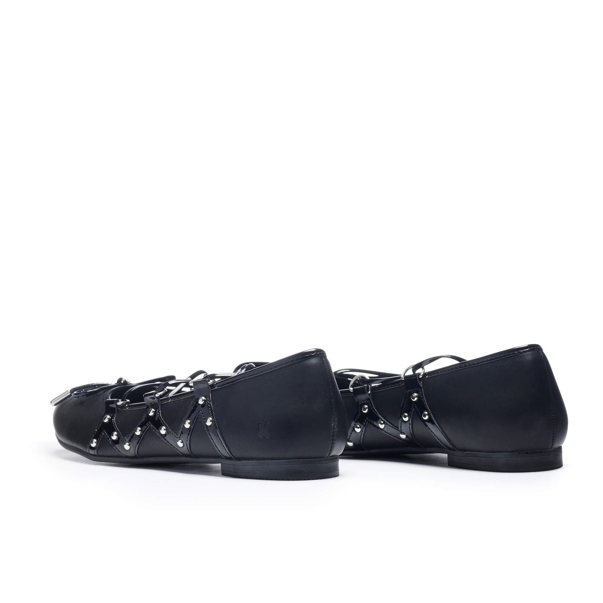 Violetta Grunge Lace Up Ballet Flat Shoes - Black - Koi Footwear - Back View