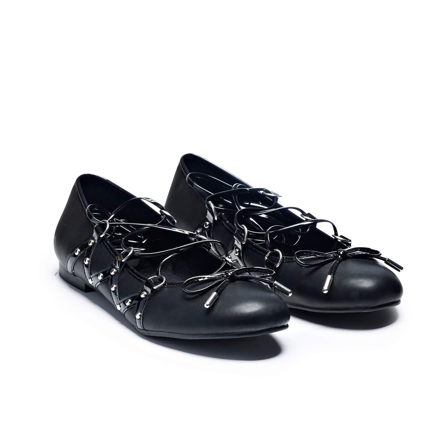 Violetta Grunge Lace Up Ballet Flat Shoes - Black - Koi Footwear - Three-Quarters View