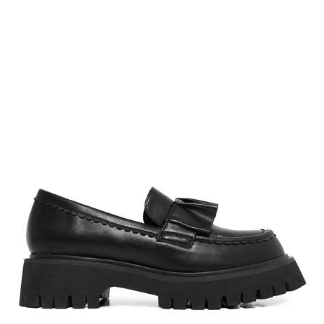 Willow Black Ruffle Loafers - Shoes - KOI Footwear - Black - Main View