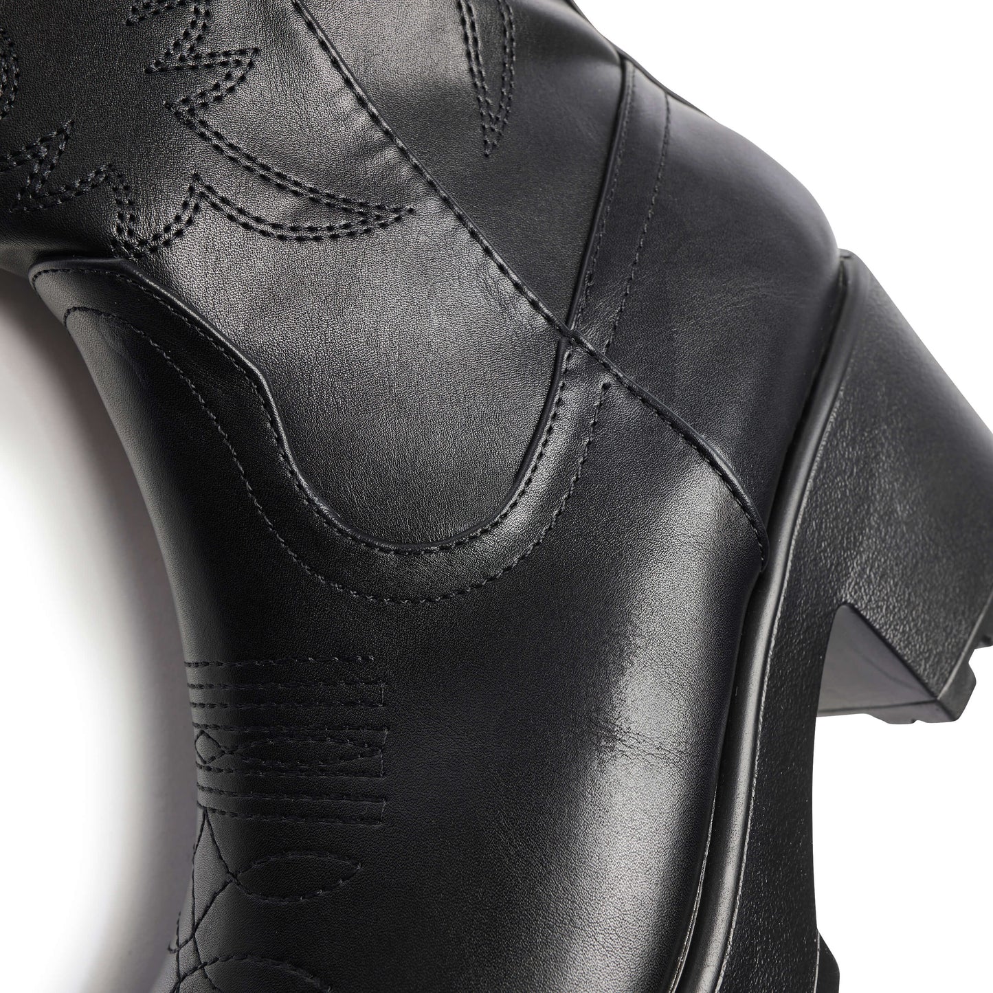 WINTU Long Chunky Western Boots - Long Boots - KOI Footwear - Black - Material Detail