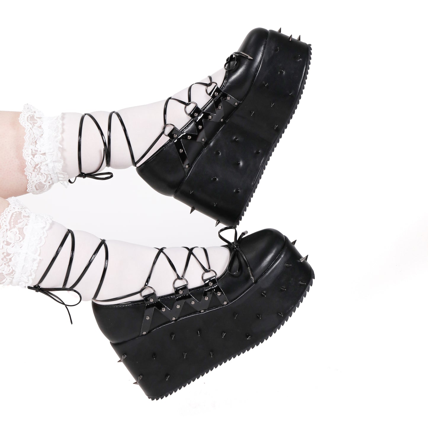 Zorina Lace Up Platform Ballet Shoes - Black - Koi Footwear - Model Side View