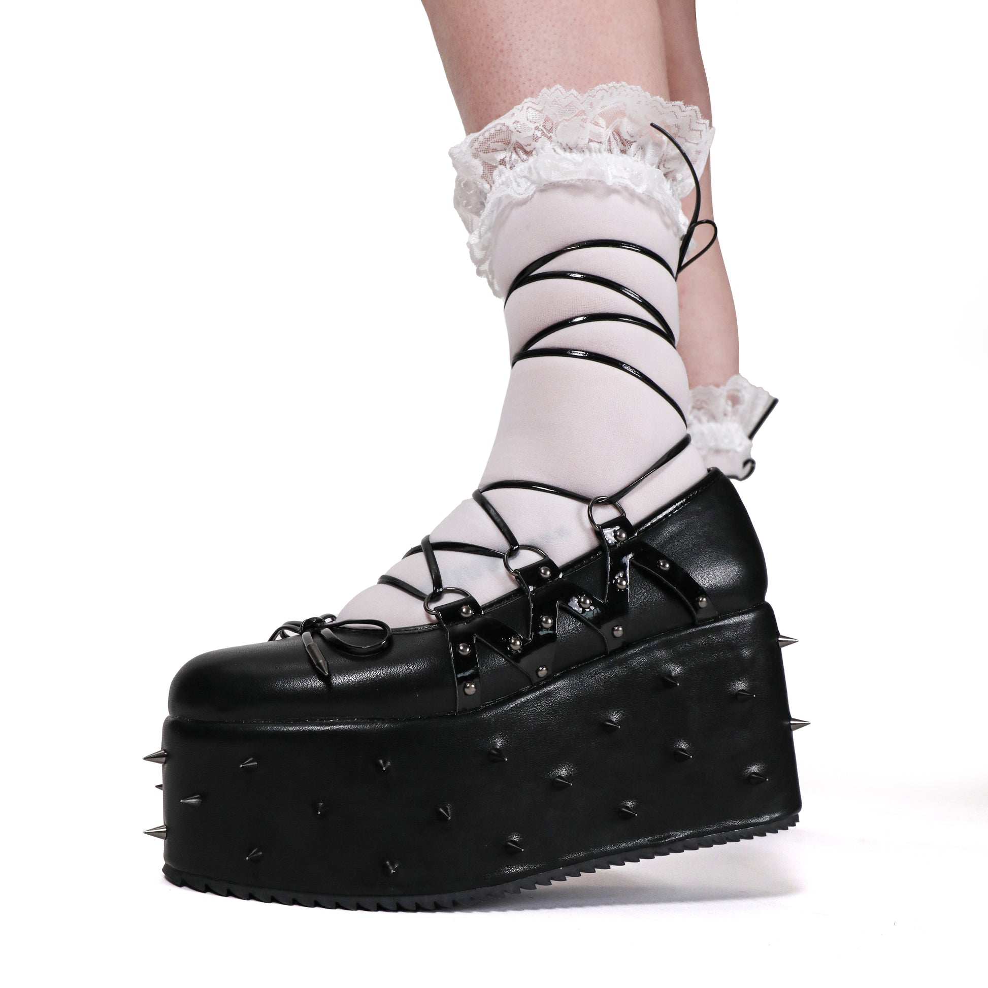 Zorina Lace Up Platform Ballet Shoes - Black - Koi Footwear - Front Model View