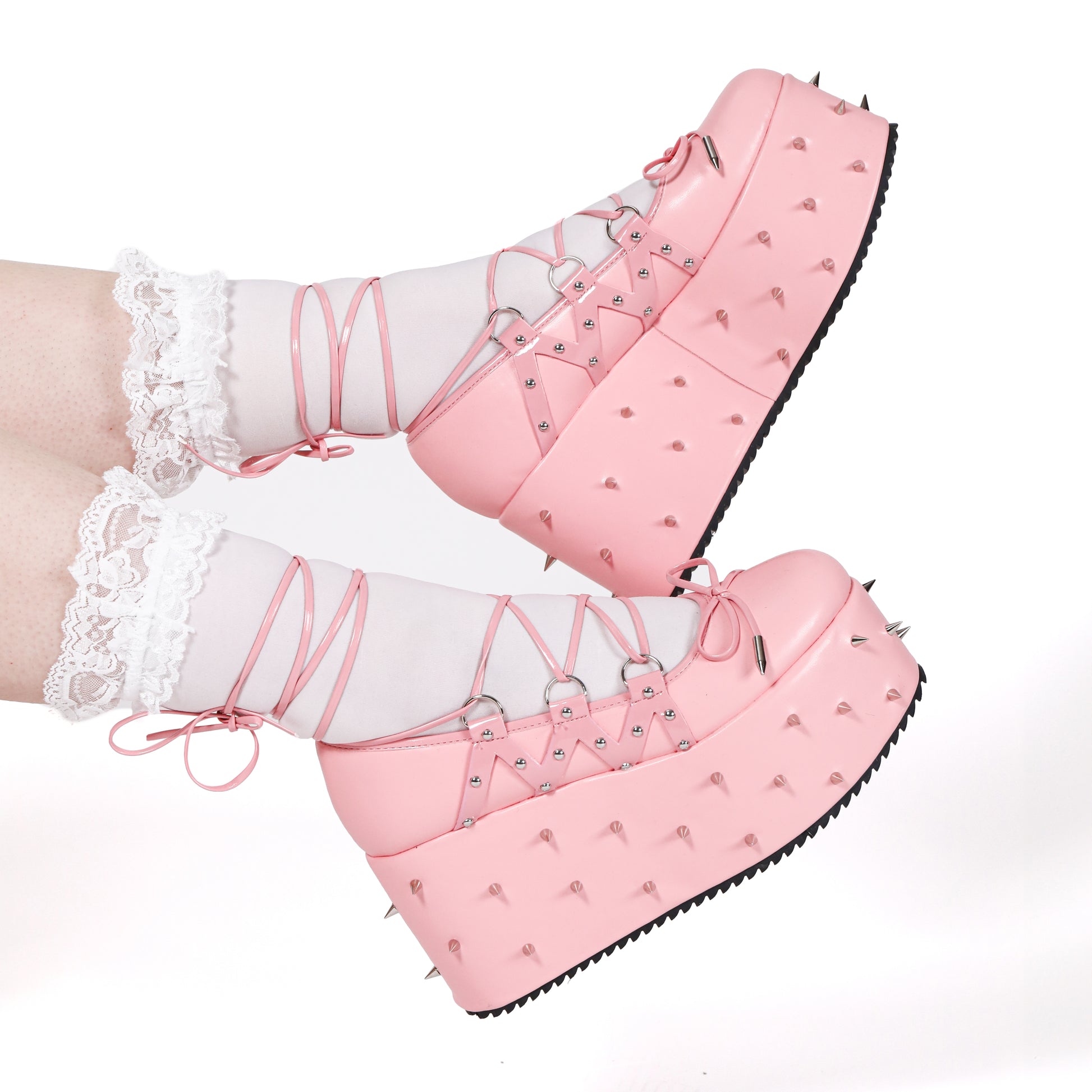 Zorina Lace Up Platform Ballet Shoes - Pink - Koi Footwear - Side Model View