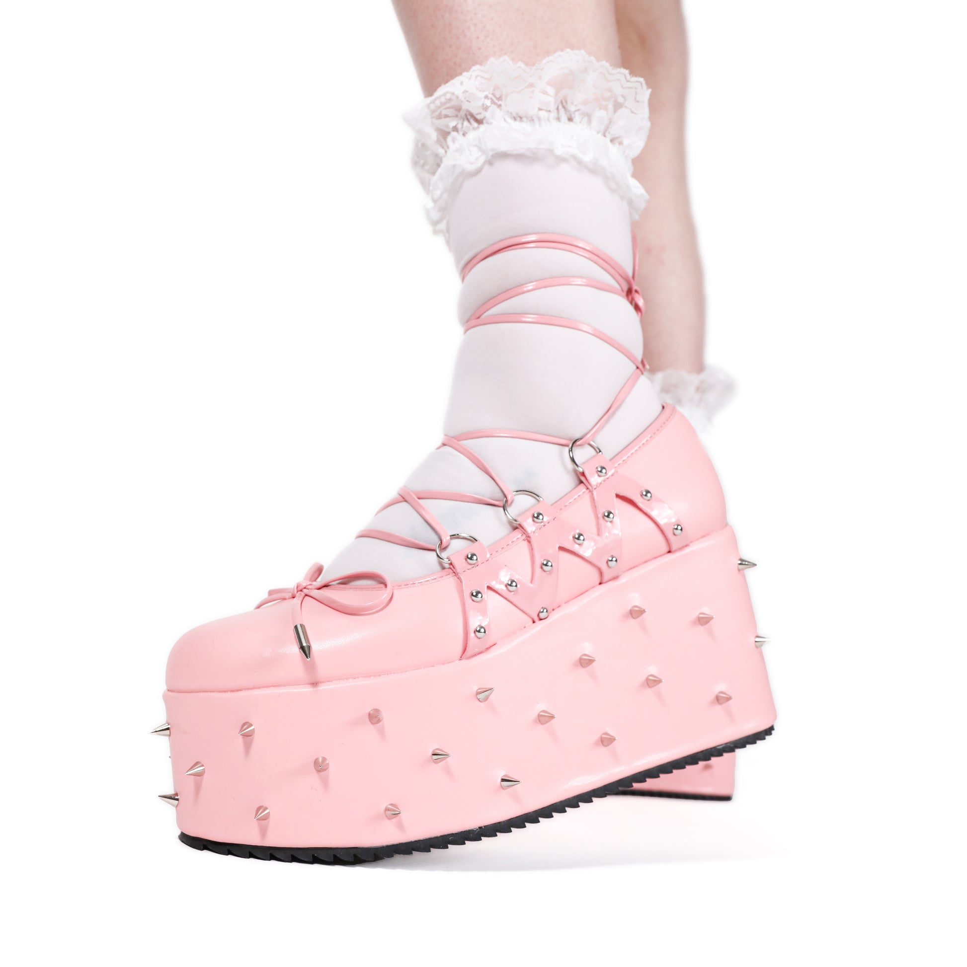 Zorina Lace Up Platform Ballet Shoes - Pink - Koi Footwear - Front Side View