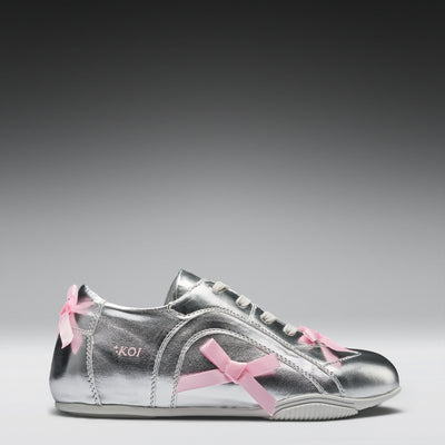 Bambalina Cat Lace up Bow Pumps- Silver
