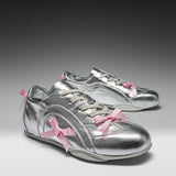 Bambalina Cat Lace up Bow Pumps- Silver