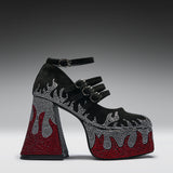 Blazed Flames Strappy Heels- Black