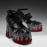 Blazed Flames Strappy Heels- Black