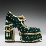 Boleyn’s Revenge Bejewelled Velvet Heels - Green