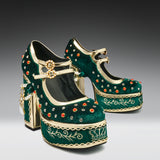 Boleyn’s Revenge Bejewelled Velvet Heels - Green