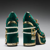 Boleyn’s Revenge Bejewelled Velvet Heels - Green