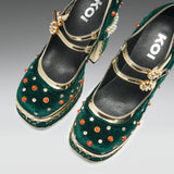 Boleyn’s Revenge Bejewelled Velvet Heels - Green