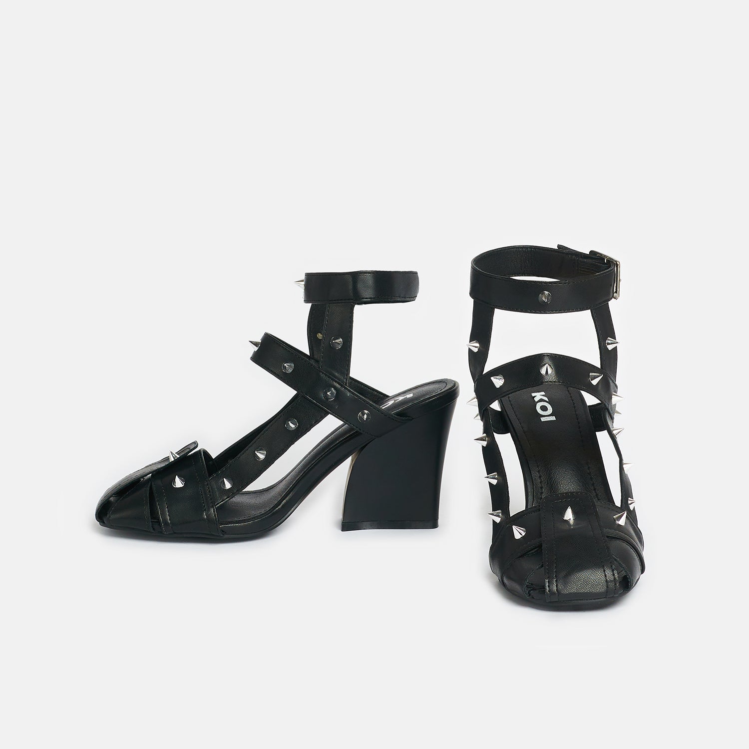 Chaos Blades Strappy Heels - shoes - KOI Footwear - Black - Side and Front View
