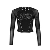 Crypt Studded Long-Sleeved Shirt - Black with Mesh
