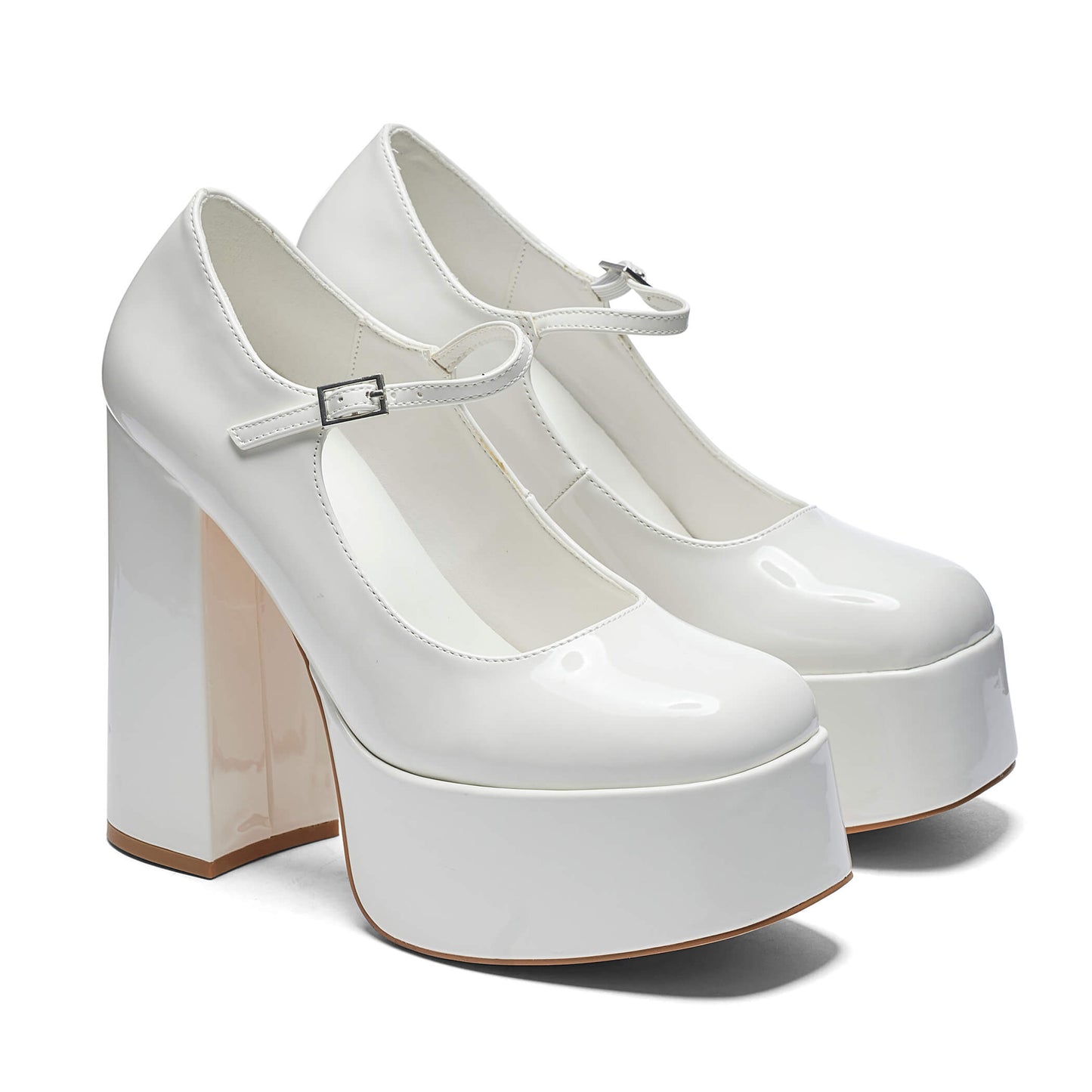 Darkbloom White Patent Platform Heels - Shoes - KOI Footwear - White - Three-Quarter View
