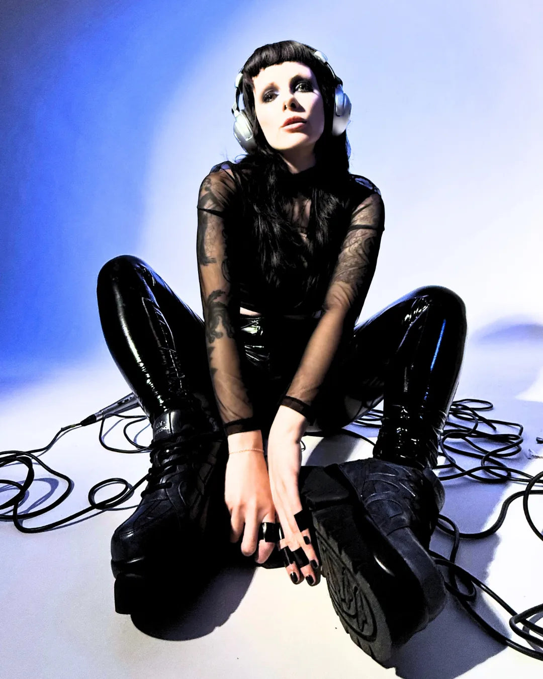 Fallen Platform Trainers worn on set with headphones