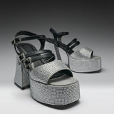 Felicity Crystal Strappy Heels- Silver
