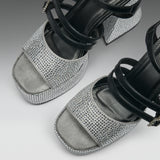 Felicity Crystal Strappy Heels- Silver
