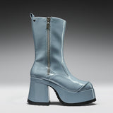Halcyon Chunky Heeled Boots -Sea Blue