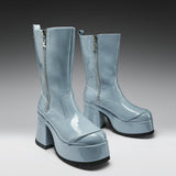 Halcyon Chunky Heeled Boots -Sea Blue