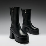 Halcyon Chunky Heeled Boots-Black