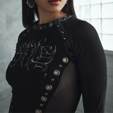 Crypt Studded Long-Sleeved Shirt - Black with Mesh