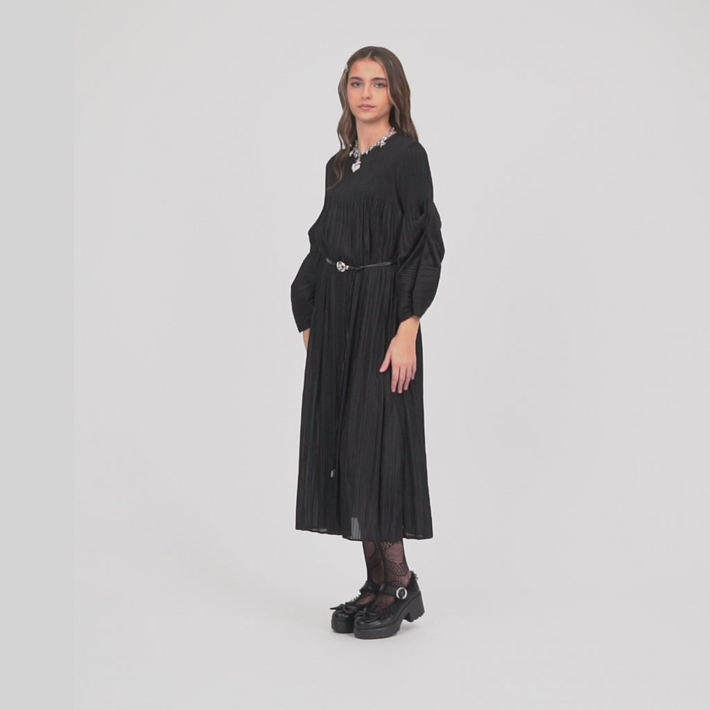KOI_Bespoke Penumbra Black Pleated Midi Dress_VID