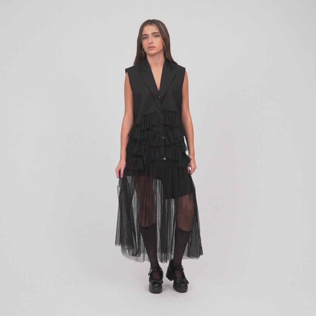 KOI_Bespoke Supernal Black Tulle Blazer Dress_VID